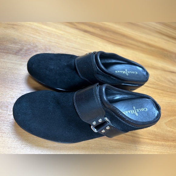 Cole Haan NikeAir Womens Black Leather Suede Wedge Mule Clogs . Sz 6B - Picture 5 of 15